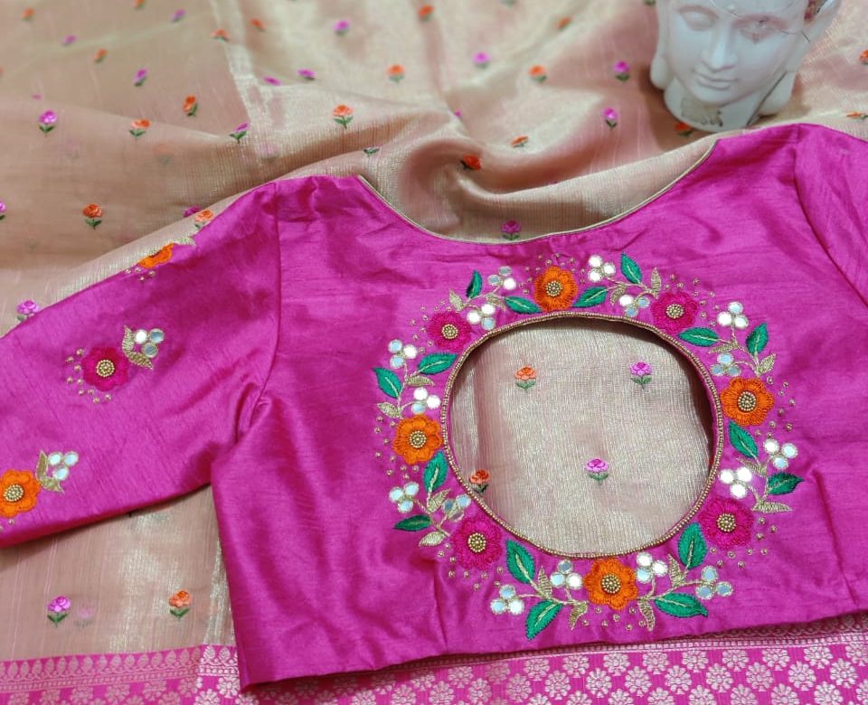 Tissue sarees with allover work with work blouse (4)