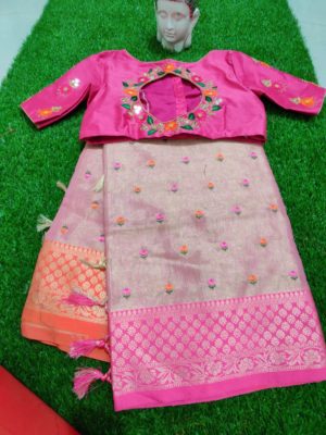 Tissue sarees with allover work with work blouse (5)