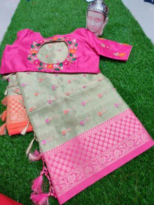 Tissue sarees with allover work with work blouse (7)
