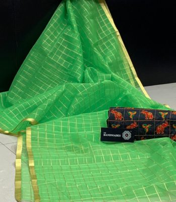 Weaving organza checks sarees with blouse (2)