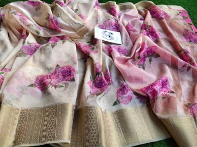 3d floral printed viscose organza sarees (2)