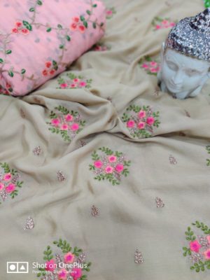 Beautiful pure chinnon sarees with rich blouse (1)
