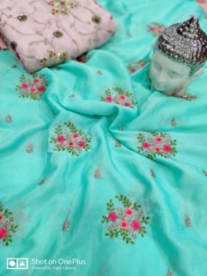 Beautiful pure chinnon sarees with rich blouse (3)