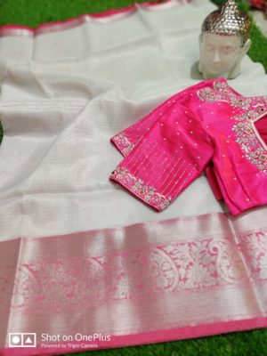 Beautiful silver tissue sarees with blouse (3)