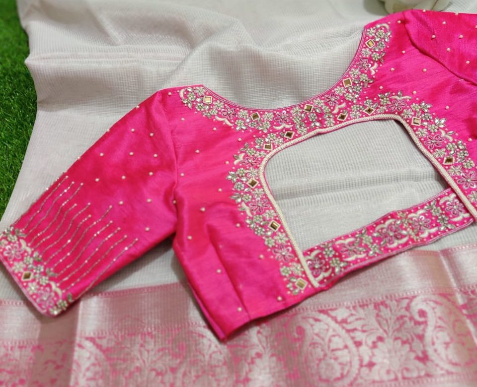 Beautiful silver tissue sarees with blouse (4)