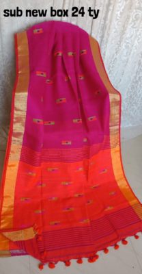 Exclusive pure linen jamdhani saree with blouse (1)