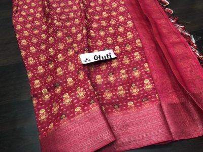 Handloom linen blend silk sarees with blouse (4)