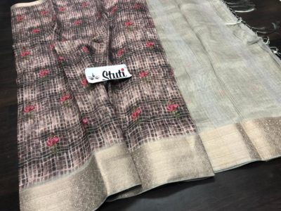 Handloom linen blend silk sarees with blouse (6)