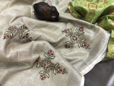 Khadhi linen cotton sarees with blouse (1)
