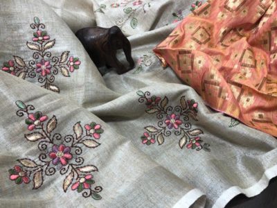 Khadhi linen cotton sarees with blouse (3)