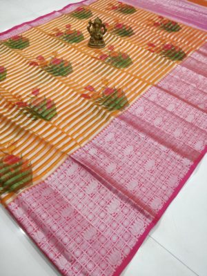 Latest floral organza sarees with border (1)