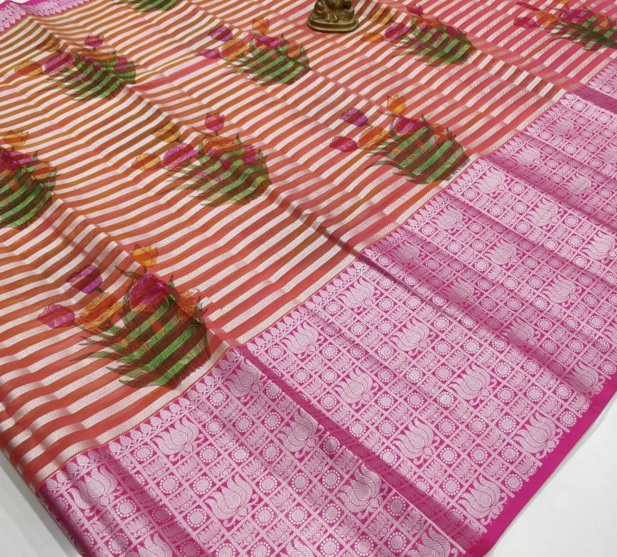 Latest floral organza sarees with border (19)