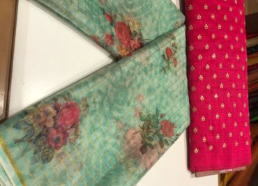 Organza printed checks sarees with blouse (1)