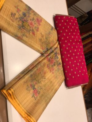 Organza printed checks sarees with blouse (3)