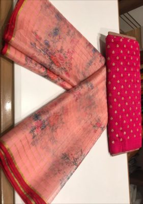 Organza printed checks sarees with blouse (4)