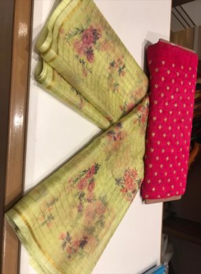 Organza printed checks sarees with blouse (5)