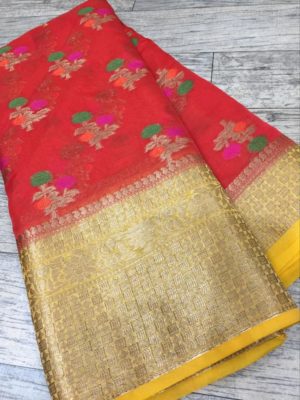 Pure chiffon banarasi big border sarees with blouse (1)