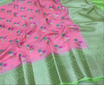 Pure chiffon banarasi big border sarees with blouse (10)