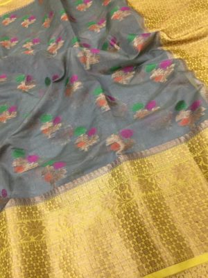 Pure chiffon banarasi big border sarees with blouse (11)
