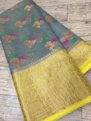 Pure chiffon banarasi big border sarees with blouse (12)