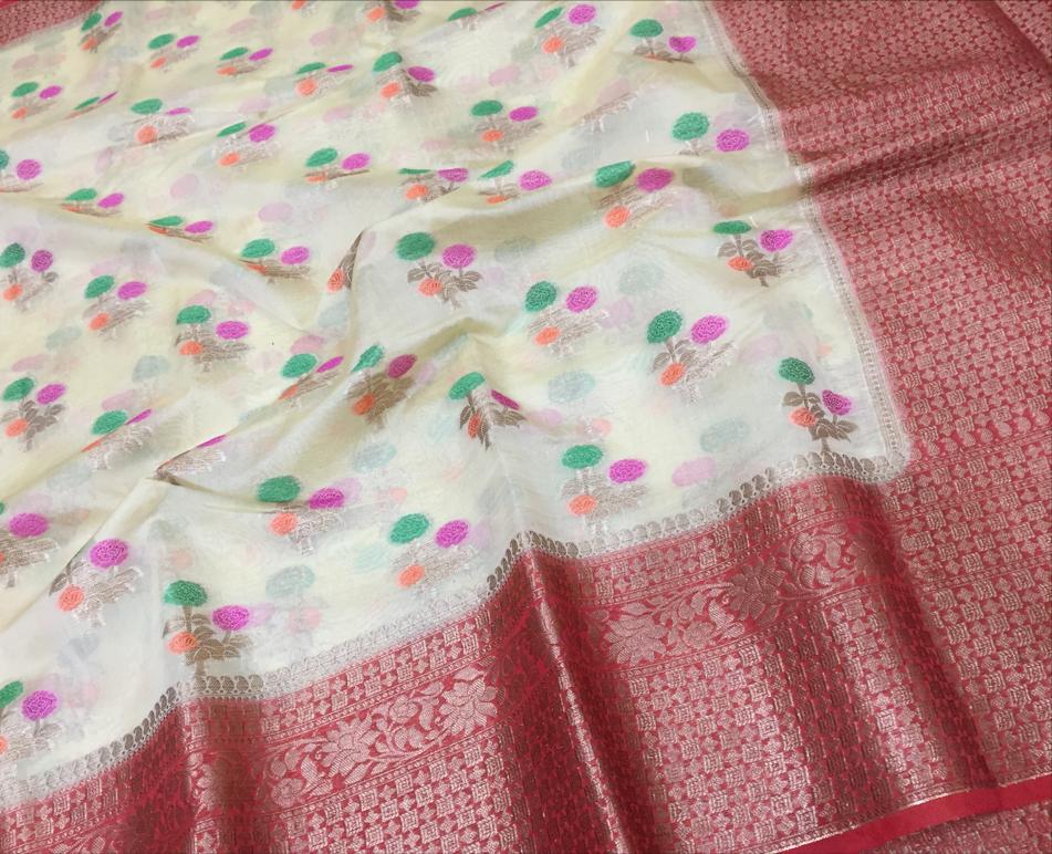 Pure chiffon banarasi big border sarees with blouse | siri designers