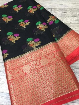 Pure chiffon banarasi big border sarees with blouse (5)