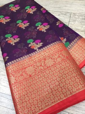 Pure chiffon banarasi big border sarees with blouse (6)