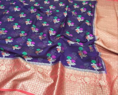 Pure chiffon banarasi big border sarees with blouse (7)