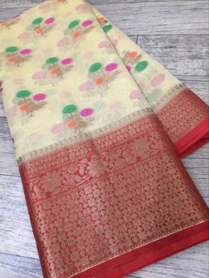 Pure chiffon banarasi big border sarees with blouse (9)