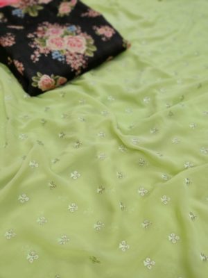 Pure georgette sarees with printed blouse (5)