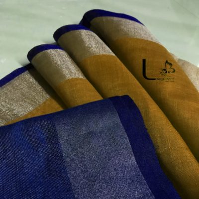 Pure linen sarees with contrast border and blouse (7)