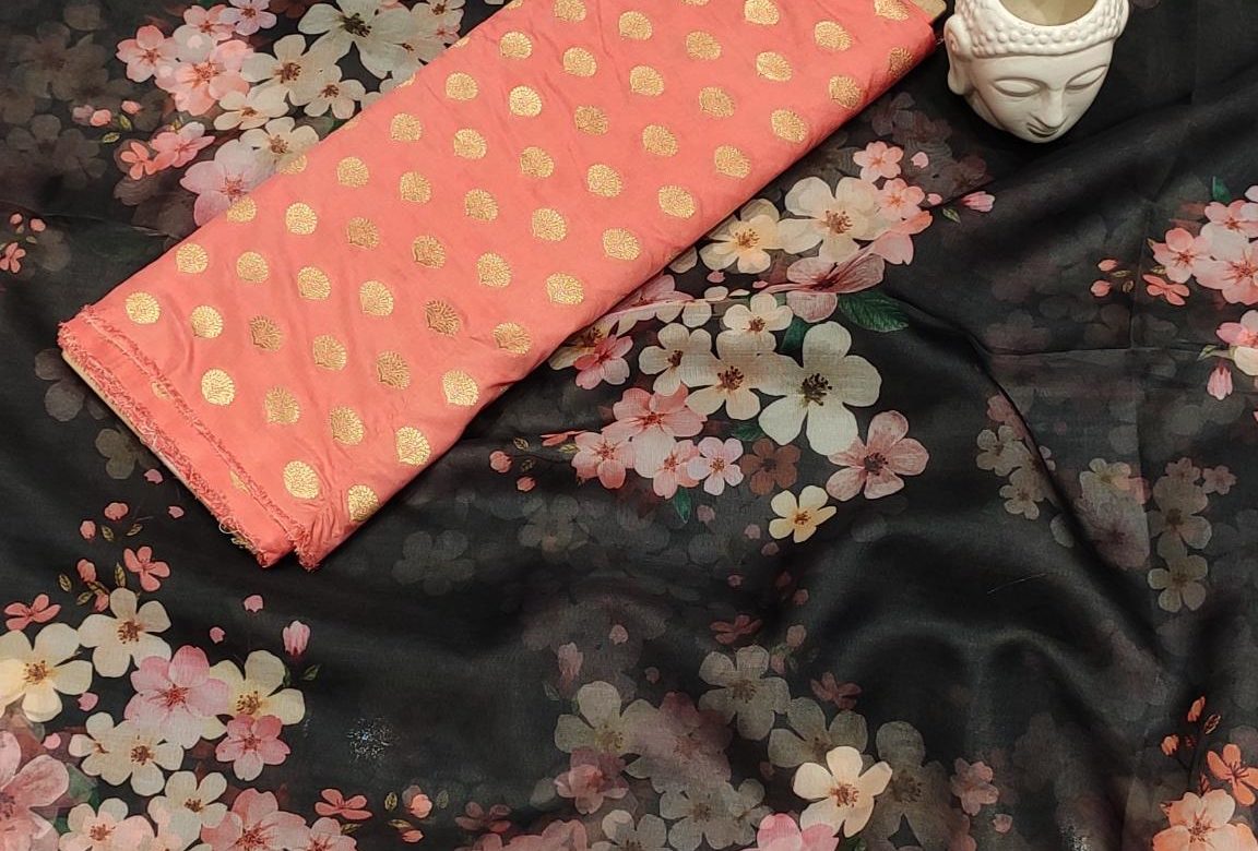 Pure organza floral kanchi border sarees with blouse (2)