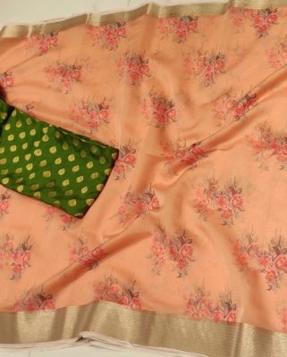 Pure organza floral kanchi border sarees with blouse (6)