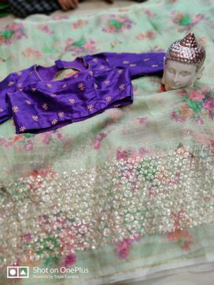 Pure organza sarees with sequence work with blouse (6)