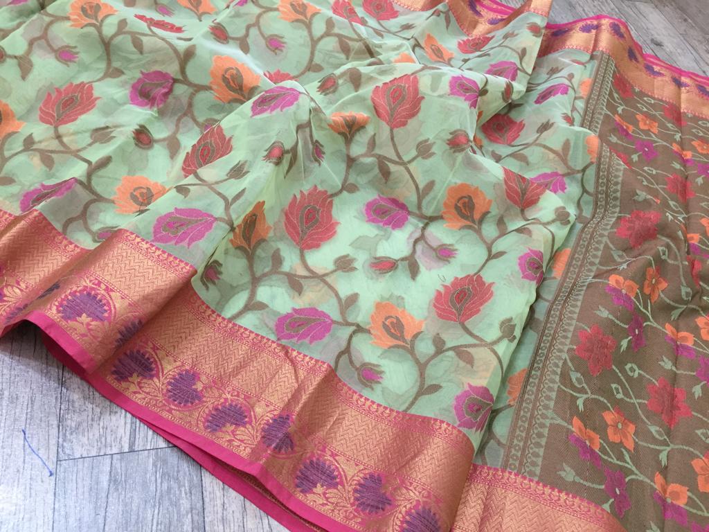 Banarasi kora silk sarees with kanchi border (16)