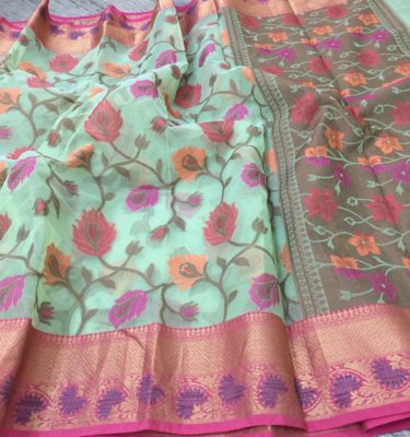 Banarasi kora silk sarees with kanchi border (2)