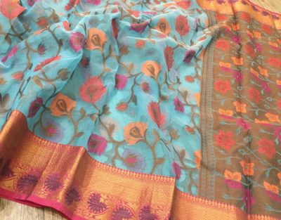 Banarasi kora silk sarees with kanchi border (3)