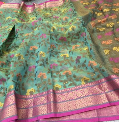 Banarasi kora silk sarees with kanchi border (6)