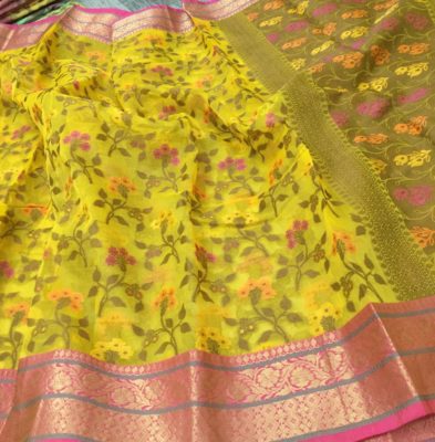 Banarasi kora silk sarees with kanchi border (7)