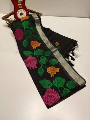 Beautiful linen sarees with kantha work. (1)