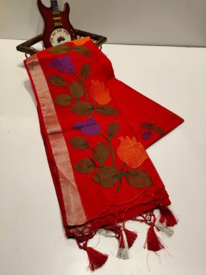 Beautiful linen sarees with kantha work. (2)