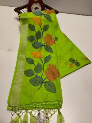 Beautiful linen sarees with kantha work. (4)
