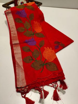 Beautiful linen sarees with kantha work. (5)