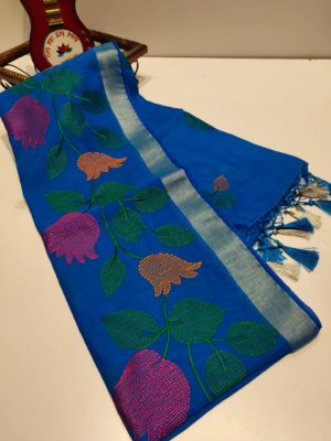 Beautiful linen sarees with kantha work. (6)