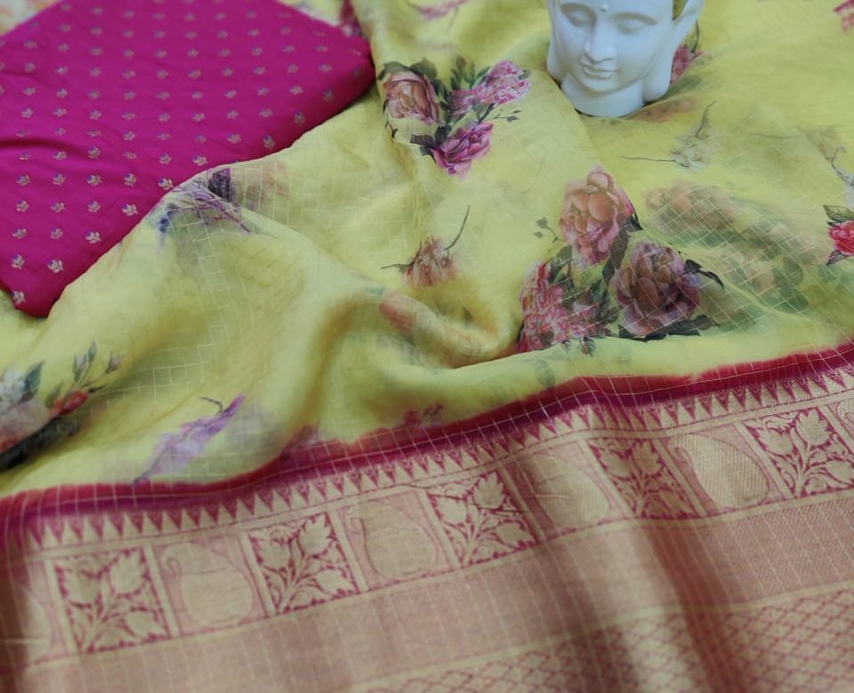 Beautiful pure organza floral sarees with blouse (3)