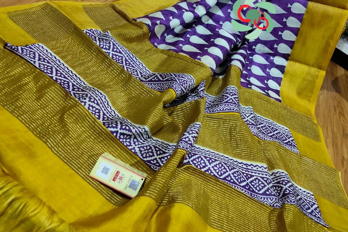 Block printed pure zari tussar sarees (2)