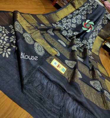 Block printed pure zari tussar sarees (4)