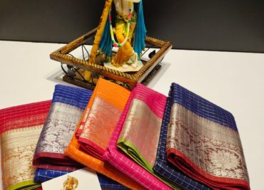 Chanderi checks sarees with contrast border (6)