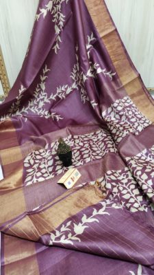 Desi tussar block printed sarees with blouse (1)