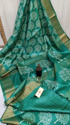 Desi tussar block printed sarees with blouse (11)